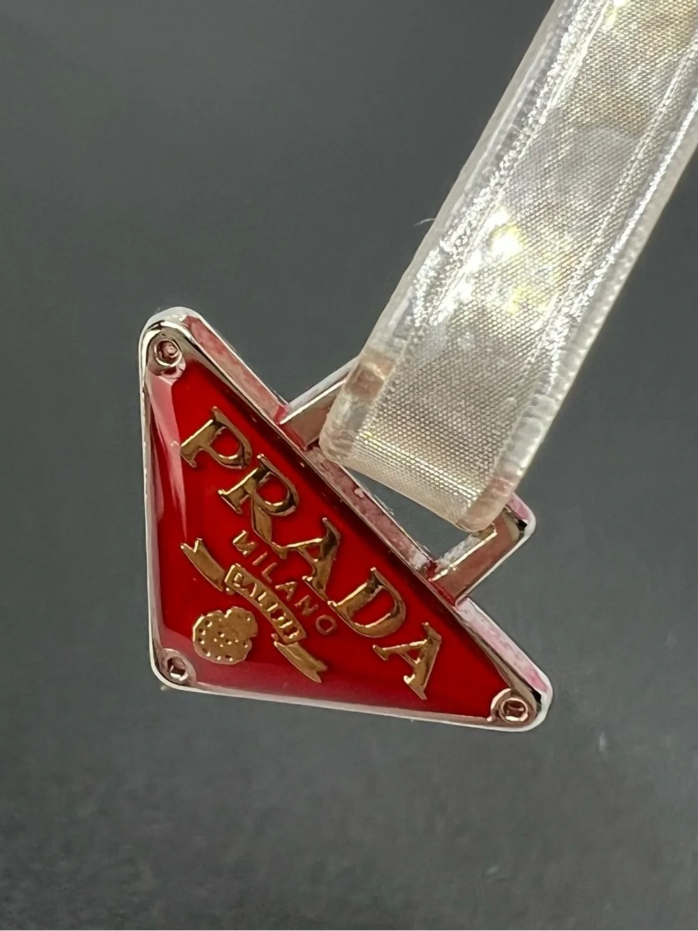 Authentic Prada Vintage Y2K Red Triangle Logo Clear Phone Strap / Bag Charm